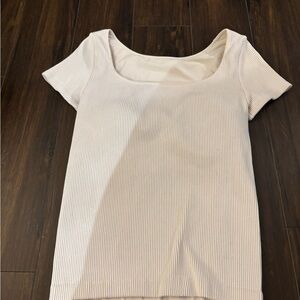 Uniqlo Cream Ribbed Scoop Neck Short Sleeve Top